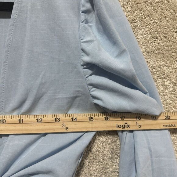 Superdown Victoria Top Women's Small‎ Blue Long Balloon Sleeve Crop Deep V Tie - Picture 10 of 13